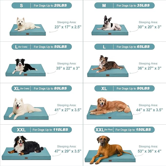 Outdoor Large Washable Dog Bed, Orthopedic Egg Crate Foam Dog Crate Mat for Large Dogs with Removable Oxford Cooling Cover, Light Blue