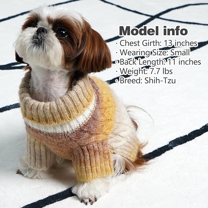 KYEESE Dog Sweater Cable Knit Thick Dog Knitwear Turtleneck Warm with Sleeves Fuzzy Dogs Clothes Gradient Color, Brown, Large