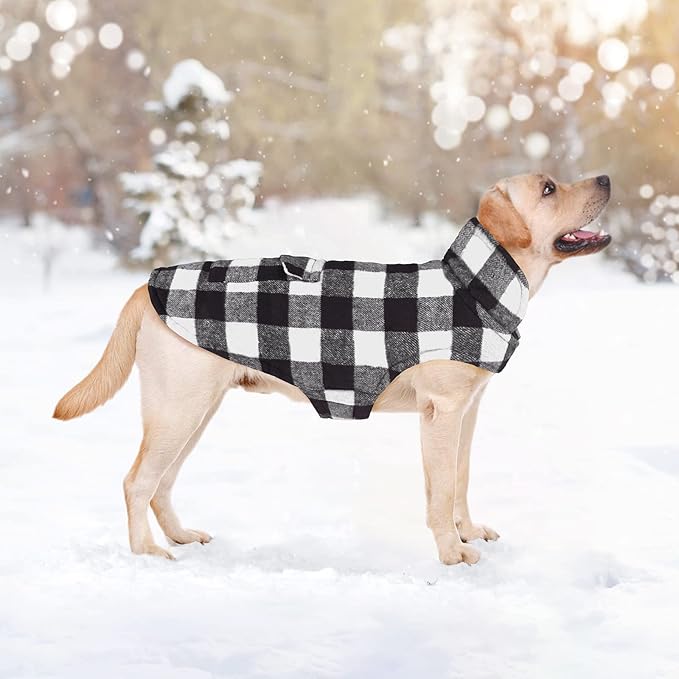 Malier Plaid Fleece Dog Coat Jacket with Pocket, Warm Windproof Winter Pet Clothes Apparel for Small to Large Dogs (White, XX-Large)