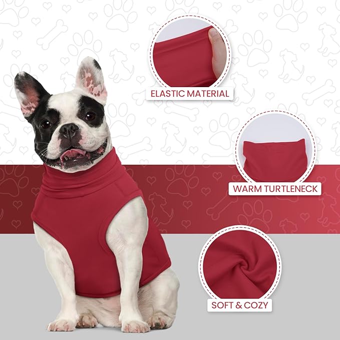 ROZKITCH Dog Sweaters Soft Fleece Pullover Sweatshirt Pajamas, Turtleneck Warm Pet Cold Weather Jacket Stretchy Vest Jumpsuit Apparel Outfit Clothes for Small Medium Large Dogs Walking Sleep Red 2XL