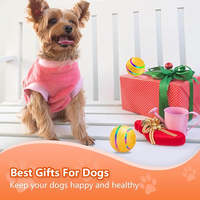 Interactive Dog Ball Toy, Smart Tennis Pets Chew Toys, Electric Launcher Durable Automatic Rolling Balls for Dogs, Cat, Bouncing Busy Ball for Small&Large Pet (Yellow Automatic)