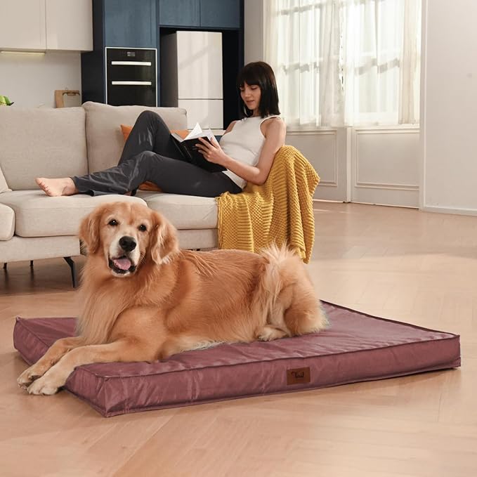 Outdoor Extra Large Dog Crate Bed, XXL Waterproof Dog Bed for Giant Breeds Dogs, 47x29 Inch Orthopedic Egg Crate Foam Pet Mat with Removable Cooling Cover, Pink
