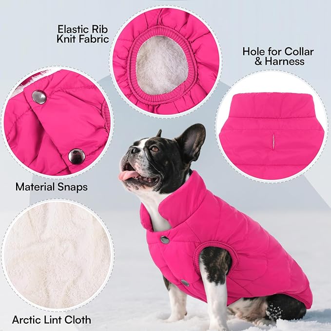 ASENKU Dog Winter Coat - Waterproof Windproof Dog Jacket, Warm Snowproof Doggie Puffer Vest for Cold Weather, Lightweight Snow Coats for Small Medium Large Dogs (Pink, 3XL)