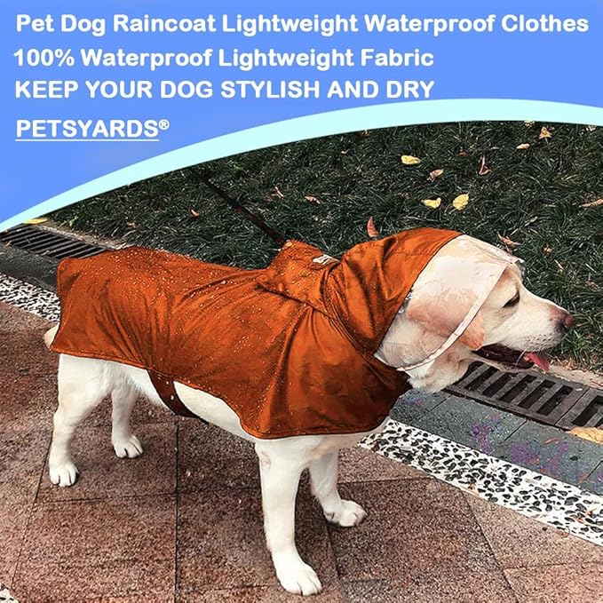 Pet Raincoat Packable Hooded Dog Rain Jacket Reflective Strips Lightweight Adjustable Poncho for Small Medium Large Dogs Orange XL