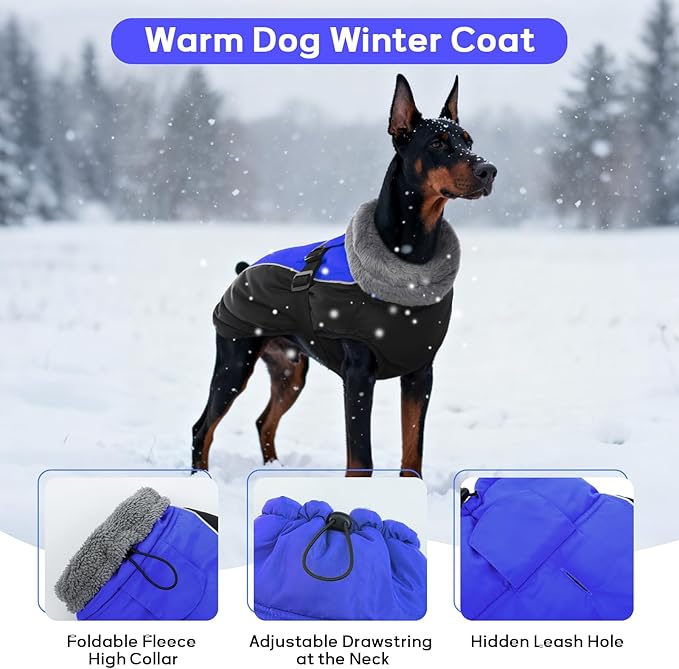 IDOMIK Dog Winter Coat, Reflective Waterproof Dog Jacket for Cold Weather, Warm Pet Coats for Small Medium Large Dogs, High Collar Doggy Fleece Snow Jacket, Winter Vest with Adjustable Buckle,XL