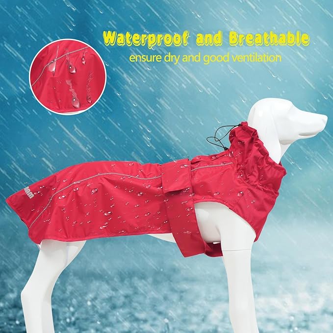 Adjustable Waterproof Dog Raincoat for Dogs,Lightweight Pet Rain Jacket Puppy Clothes with Reflective Strip for Small Medium Large Dogs (Red, X-Small)