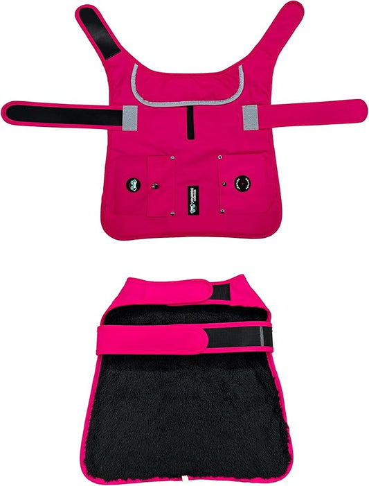 Joyride Harness FrostFlex Dog Winter Jacket - Fleece Lined & Water-Resistant - Snowsuit with Pockets for Treats & Poop Bags - Durable Cold Weather Dog Coat - Pink Berry-XS