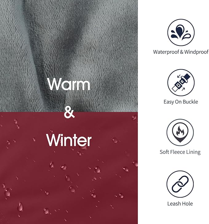 IECOii Extra Warm Dog Coat for Medium Dogs, Waterproof & Windproof Dog Jackets with Leash Hole, Adjustable Turtleneck Dog Winter Coat Reflectvie Pet Fleece Vest for Cold Weather, Burgundy, M