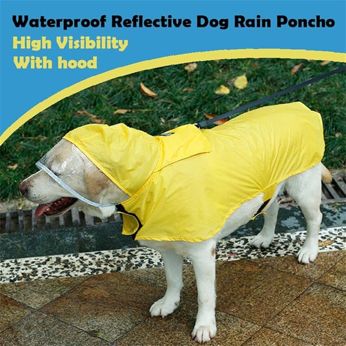 Pet Raincoat Packable Hooded Dog Rain Jacket Reflective Strips Lightweight Adjustable Poncho for Small Medium Large Dogs Yellow XXL