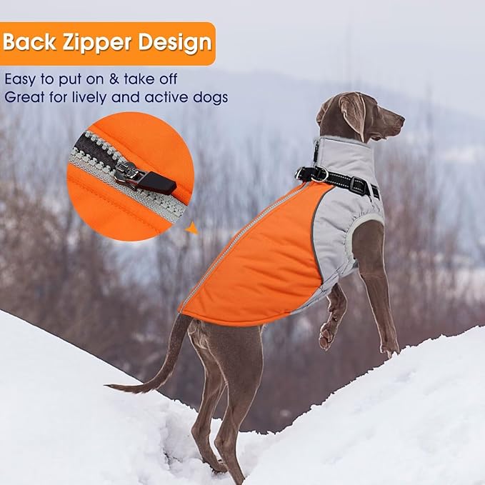 Dog Coat,Water-Repellent Dog Winter Jacket with Adjustable Buckle,Reflective Turtleneck Pet Snow Vest Dogs,Warm FleeceDog Winter Coat Cold Weather Jacket with Harness Built-in,Orange,M