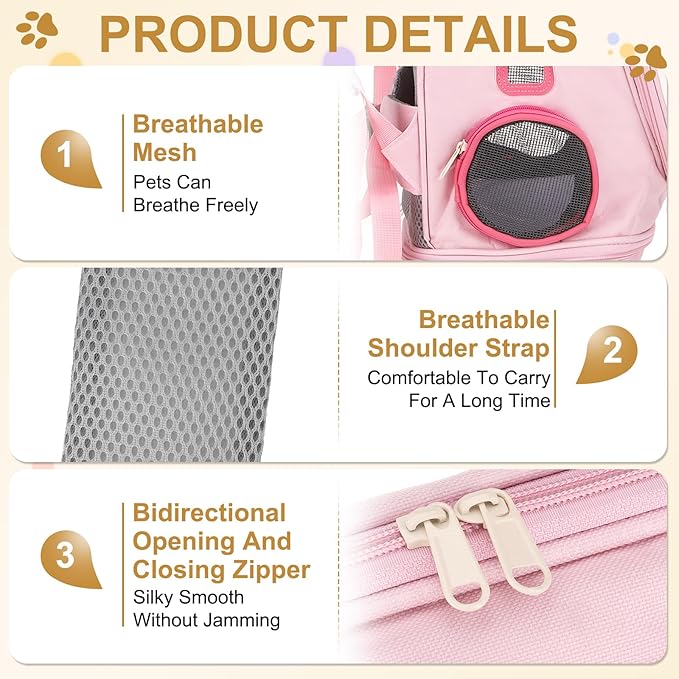 Pet Backpack Carrier, Portable and Ventilated, Oxford Cloth, Dog Cat Travel Bag with Transparent Cover 12.99", (Pink, 1 Pcs), Intended for Hiking/Camping/Traveling