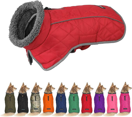 Fragralley Dog Coat Small, Waterproof Dog Jacket with Warm Fleece Lining, Adjustable Reflective Dogs Winter Coat, Turtleneck Pet Coats for Cold Weather (Red S)