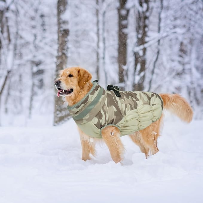 Lelepet Warm Dog Winter Coat Dog Coats for Small Dogs Waterproof Dogs Jacket with Harness Built in Reflective Cold Weather Coats Windproof Zip-Up Winter Fleece Vest Snowsuit Yorkie Desert Camo S