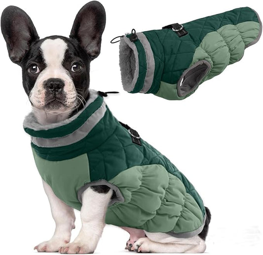 Lelepet Warm Dog Winter Coat Dog Coats for Small Dogs Waterproof Dogs Jacket with Harness Built in Reflective Cold Weather Coats Windproof Zip-Up Winter Fleece Vest Snowsuit Chihuahua Teal Green