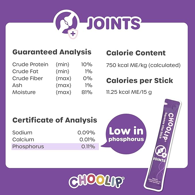 Choolip Squeeze Vita Stick Lickable Cat Treats & Dog Puree – 7-Count Joint Support Tubes, Creamy Grain-Free High-Protein Puree with MSM, Glucosamine & Green Lipped Mussel for Joint & Mobility Health