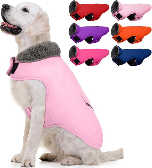 MIGOHI Warm Dog Snowsuit - Winter Dog Jacket, Reflective Windproof Fleece Vest with Leash Hole and Furry Collar