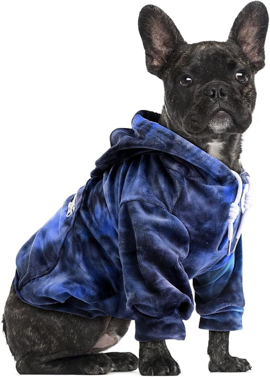SlowTon Dog Hoodie Tie Dye - Warm Dog Sweater Hoodies with Pocket, Fall Winter Dogs Coat Jacket Pet Outfit Puppy Hooded Sweatshirt Clothes for Small Medium Large Dogs (Blue,XL)