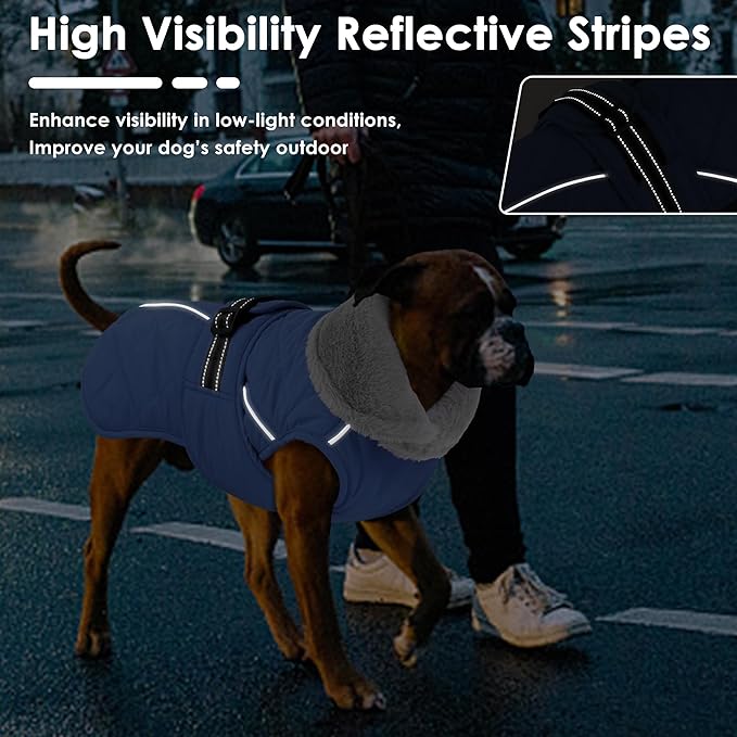 Dog Coat, Waterproof Dog Winter Jacket with Adjustable Buckle, Reflective Turtleneck Pet Snow Vest Warm Fleece Sweater for Small Medium Large Dogs - Blue, 3XL
