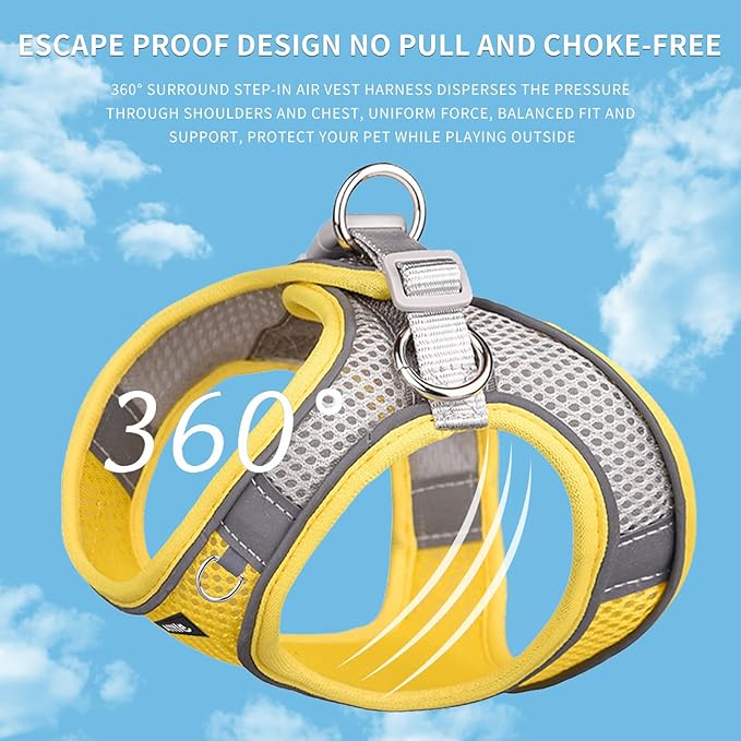 AIITLE Small Harness for Puppy with A Leash - Summer Dog Harnesses with Super Breathable Mesh, Reflective No-Pull Pet Vest for Outdoor Walking, Camping for XX-Small Dogs, Cats Yellow XXS