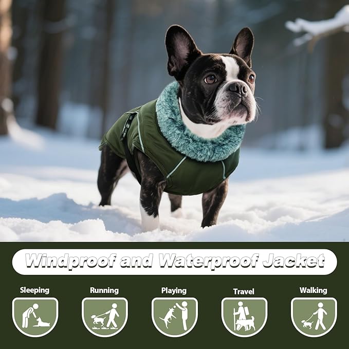 DENTRUN Large Dog Coat - Thick Fleece Lined Reflective Winter Jacket, Snap Closure & Leash Hole, Warm Thick Fleece Lined, Plush Turtleneck Vest for German Shepherd, Army Green, XXL