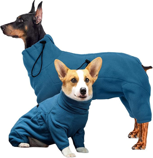 ROZKITCH Fleece Full Body Dog Suit, Pet Windproof Warm Cold Weather Jacket Vest Cozy Jumpsuit Apparel Outfit Clothes for Small Medium Large Dog Walking Sleep M