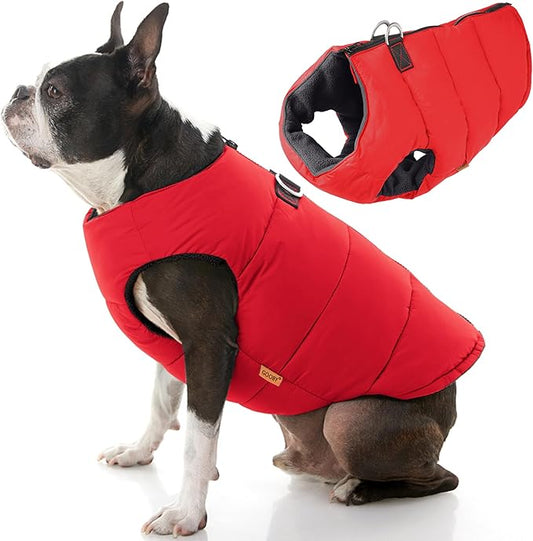 Gooby Padded Vest Dog Jacket - Solid Red, Medium - Warm Zip Up Vest Fleece Jacket with Dual D Ring Leash Water Resistant for Small to Medium Dogs
