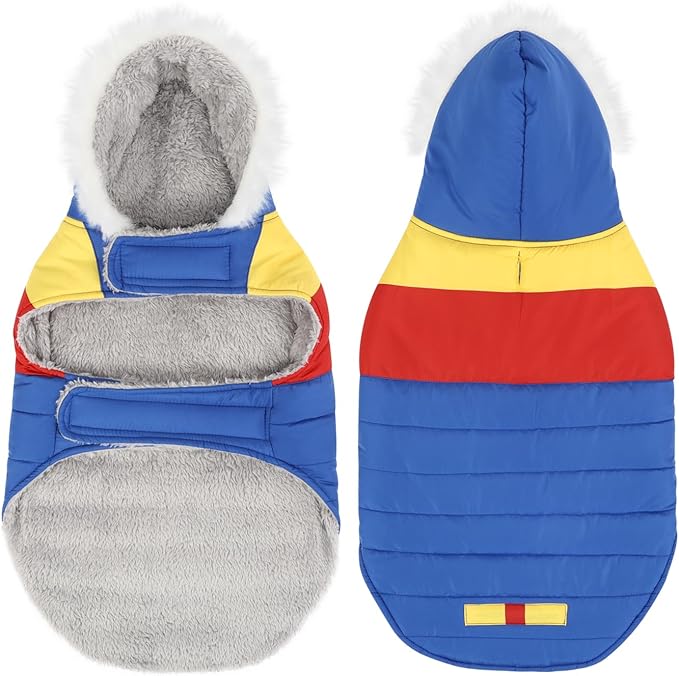HDE Dog Puffer Jacket Fleece Lined Warm Dog Parka Winter Coat with Harness Hole 90s Colorblock - XXL