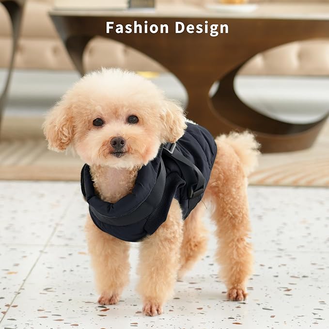 Dog Jacket with Harness,Fleece Lined Warm Puppy Coat for Winter,Soft Windproof Small Dog Vest,Black XS