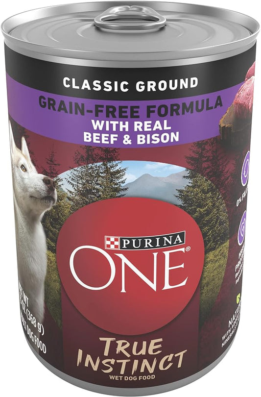 Purina ONE Wet Dog Food True Instinct Classic Ground Grain-Free Formula With Real Beef and Bison High Protein Dog Food - (Pack of 12) 13 oz. Cans