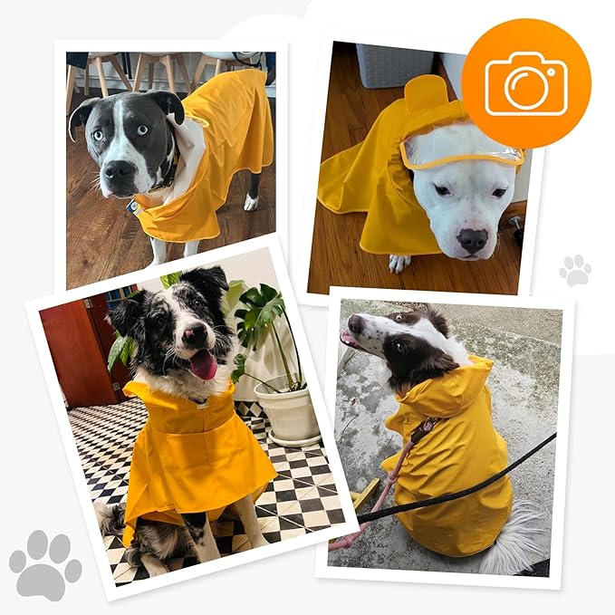 Dog Raincoat, Waterproof Windproof Dog Rain Jacket with Hood, Rain Coat with Leash Hole, Adjustable Raincoat Poncho for Small Medium Large Dogs Outdoor (Yellow, X-Large)