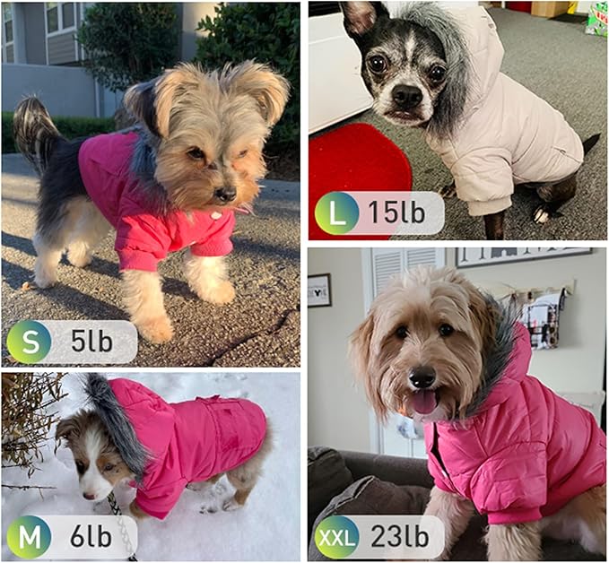 LESYPET Dog Coat for Small Dogs, Windproof Doggie Puffer Jacket with Leash Hole, Extra Warm Dog Jacket Winter Coat, Pink S