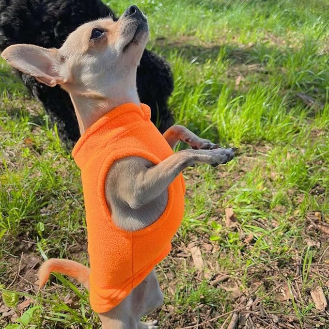 JACKO & CO - Fleece Vest Dog Sweater with Leash Ring - Soft, Warm & Lightweight Pullover Coat for Small & Medium Dogs, Puppies & Cats - Cozy Fall/Winter/Spring Pet Jacket (Pumpkin, XX-Large 25-35lbs)