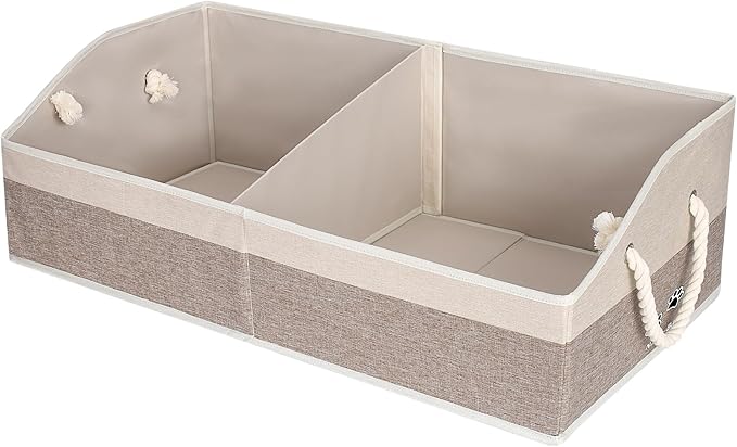 Large Dog Toy Basket With Handle, Foldable Dog Toy Box for Living Room Area, 28.5" Basket for Dog Toys, Clothes, Organizers and Storage with Hard Board, Anti-slip for Pet Toys (Brown, Large)