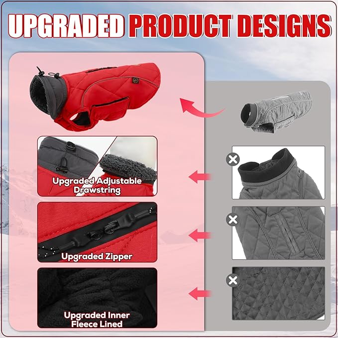 EMUST Winter Coat for Large Dogs, Windproof Dog Jacket for Cold Weather, Extra Warm Dog Winter Clothes for Small Medium Large Dogs, Red, XXL