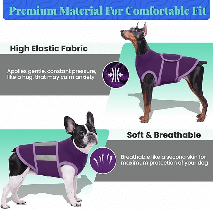 MIGOHI Dog Anxiety Relief Coat,Comfort Anxiety Vest for Dogs,Adjustable Dog Anxiety Calming Wrap for Fireworks,Thunderstorms,Travel,Separation,Anxiety Jacket for Small Dogs,S,Purple