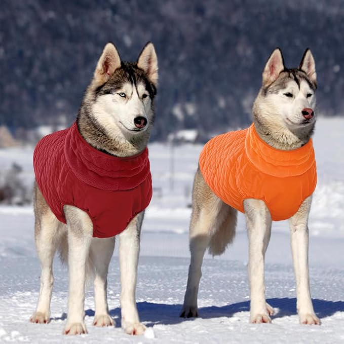 Kuoser Medium Dog Coat | All-Breed Thermal Wear with Windproof Layer | Reflective Tabs Enhance Visibility in Snow, Snap Buckles Simplify Dressing, Red L
