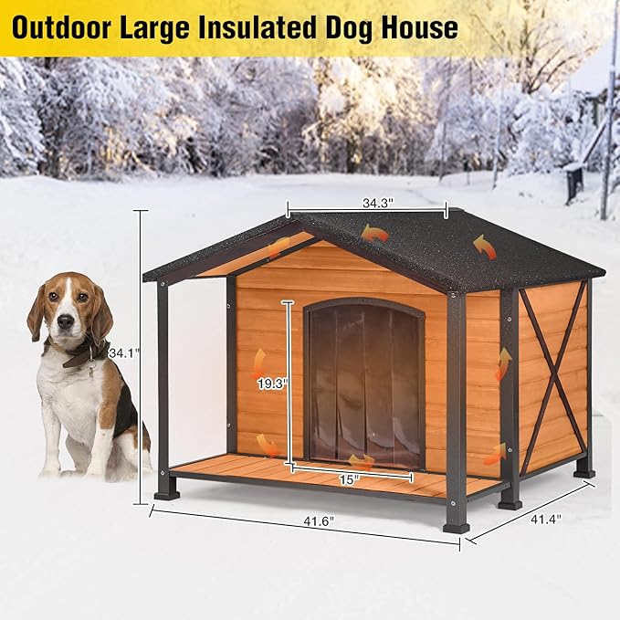 AIVITUVIN Outdoor Heated Dog House with Heating Pad Insulated Dog House with Anti-Chewing Metal Frame Large Dog Kennel Weatherproof for Winter 41.6“L