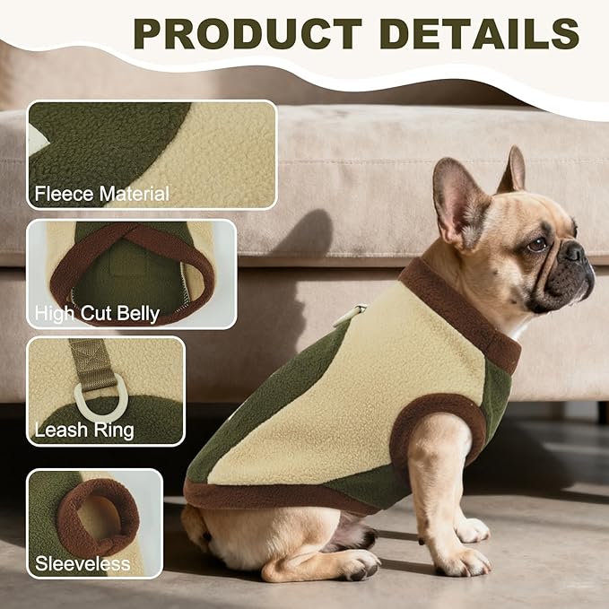 XL Dog Fleece Sweater Vest for Winter Fall Spring,Warm & Soft, Dog Cold Weather Coat for Medium Breeds, Stretchy Pullover Coats for French Bulldog,Machine Washable,Army Green,Size XL