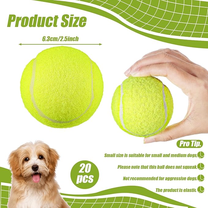 20 Pack Bulk Tennis Balls for Dogs, 2.5 Inch Mini Tennis Balls for Pet Playing Fecth, Yellow Interactive Easy Catching Dog Playing Ball for Small Size Dogs Puppy Pet Playings Exercise and Practice