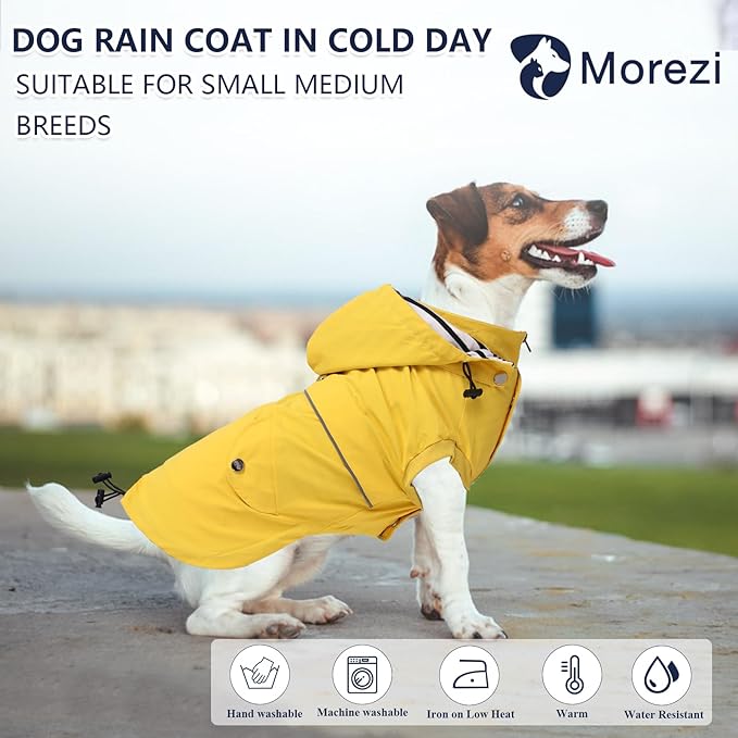 Dog Raincoat Waterproof Raincoats Dog rain Jacket Buttons Zipper Hood Drawstring Suitable for Small Medium Yorkie Terrier Schnauzer Poodle Border Collie Labrador 8lbs to 80lbs Yellow XL