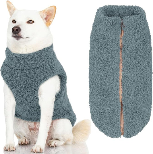 Gooby Sherpa Vest - Stone Blue, Large - Warm Fuzzy Fleece Step in Dog Jacket Without Ring Leash - Winter Small Dog Sweater - for Everyday Use
