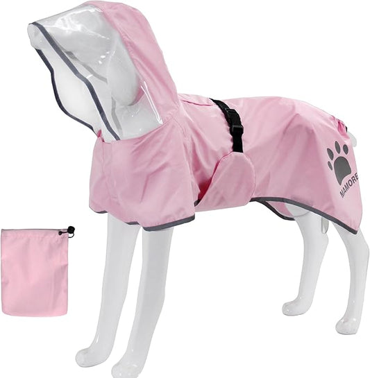 MAMORE Dog Raincoat Waterproof, Lightweight Adjustable Dog Rain Coat Hooded Poncho with Reflective Strip for Large Medium Small Dogs (Pink, XX-Large)