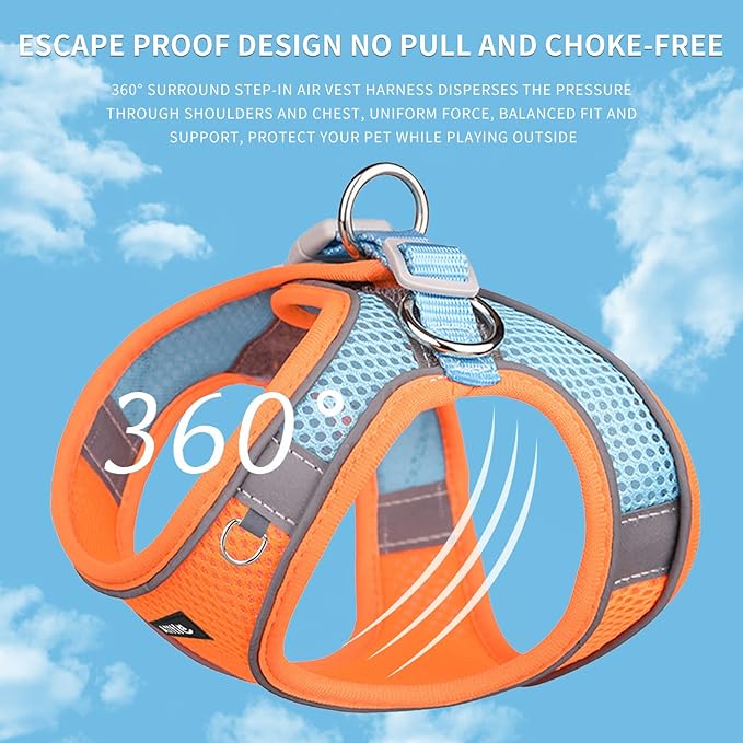 AIITLE Small Harness for Puppy with A Leash - Summer Dog Vest Harness with Super Breathable Mesh, Reflective No-Pull Pet Harness for Outdoor Walking, Camping for Small Dogs, Cats Orange XXS