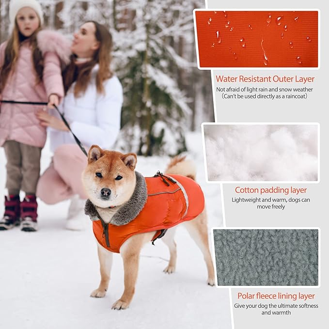 QBLEEV Warm Dog Coat Reflective Dog Jacket, Waterproof Dog Winter Coat Turtleneck Dog Clothes for Cold Weather, Thick Fleece Dog Snowsuit Christmas Dog Vest Pet Apparel for Small Medium Large Dogs L