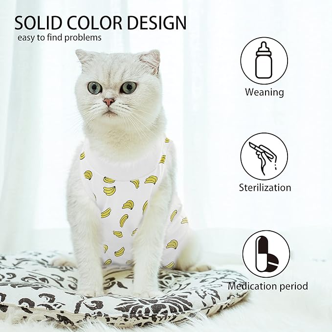 Cat Professional Surgical Recovery Suit,E-Collar Alternative for Cats Dogs,After Surgery Wear, Pajama Suit,Home Indoor Pets Clothing Banana S