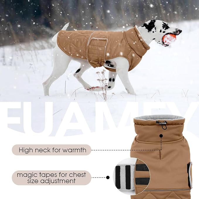 FUAMEY Winter Warm Coat: Fleece Turtleneck Dog Jacket, Thick Waterproof Windproof Coats for Cold Weather. Snowsuit Vest for Small to Large Dogs.