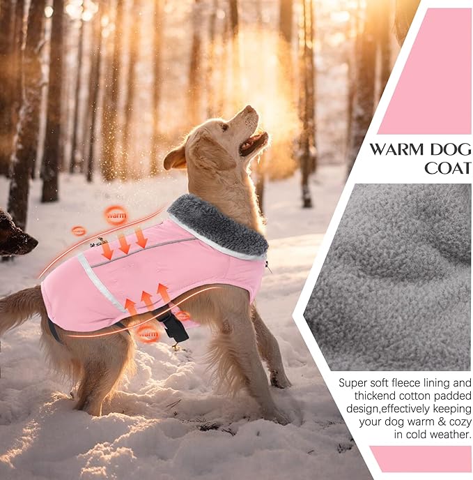 QBLEEV Warm Dog Coat Reflective Dog Jacket, Waterproof Dog Winter Coat Turtleneck Dog Clothes for Cold Weather, Thick Fleece Dog Snowsuit Christmas Dog Vest Pet Apparel for Small Medium Large Dogs S