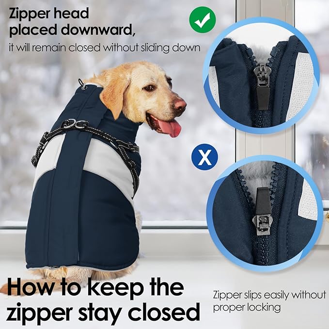 AOFITEE Dog Coat, Warm Dog Jacket with Harness Built in, Waterproof Coats for Small Dogs, Dogs Winter Coat Puffer Jacket with Zipper & Fleece Collar, Pet Snowsuit Sweater for Chihuahua Yorkshire, XS