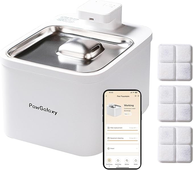 Cat Water Fountain 4L/135 oz with App-Monitoring and 3 Filters, Cordless Stainless Steel Pet Fountain, Dogs & Cats Indoor Dispenser Plug-in with Motion Sensor, Ultra-Silent Pump BPA-Free