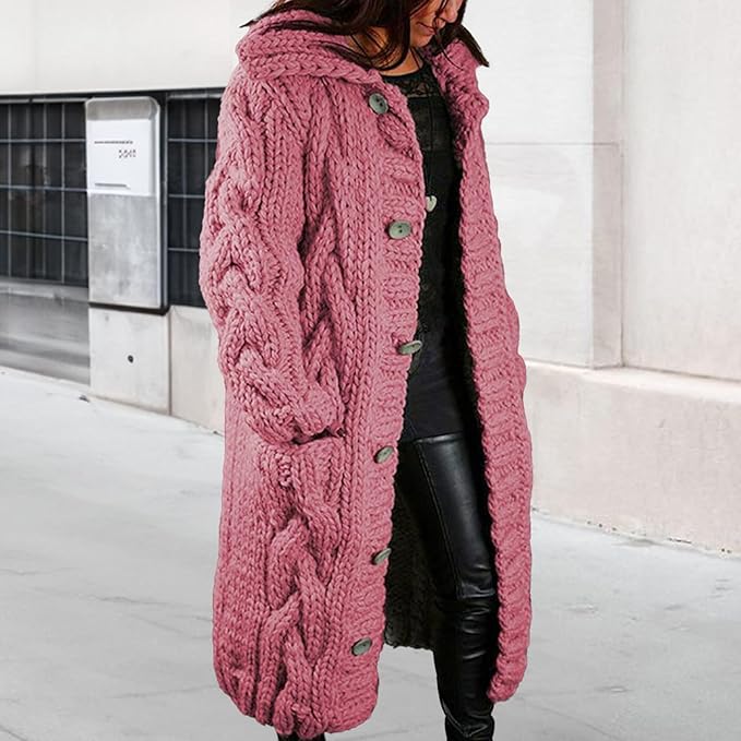 LOAIHA Women Chunky Cable Knit Long Sleeve Cardigan Fall Winter Trendy Oversized Button Down Sweaters Outerwear with Pocket